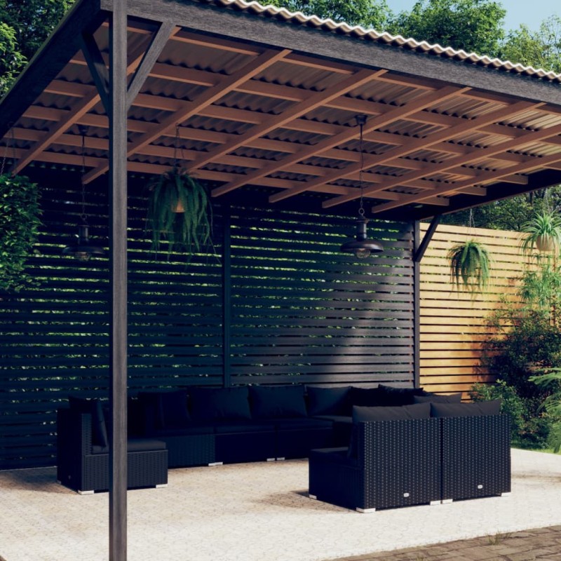vidaXL 9-tlg. Garten-Lounge-Set mit Kissen Poly Rattan Schwarz vidaXL 9-tlg. Garten-Lounge-Set mit Kissen Poly Rattan Schwarz
