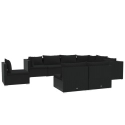 vidaXL 9-tlg. Garten-Lounge-Set mit Kissen Poly Rattan Schwarz