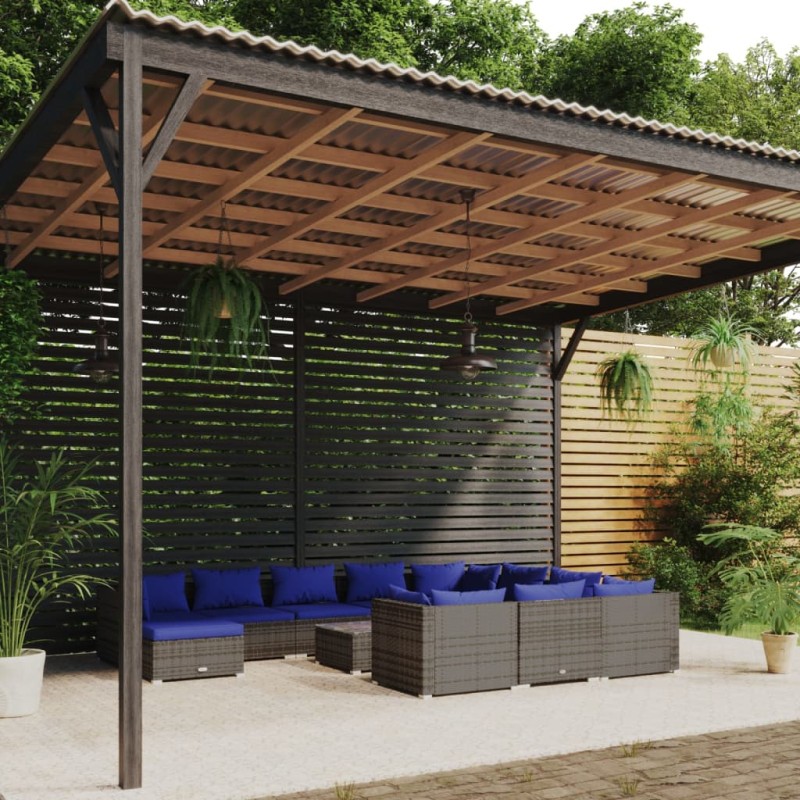 vidaXL 12-tlg. Garten-Lounge-Set mit Kissen Poly Rattan Grau vidaXL 12-tlg. Garten-Lounge-Set mit Kissen Poly Rattan Grau