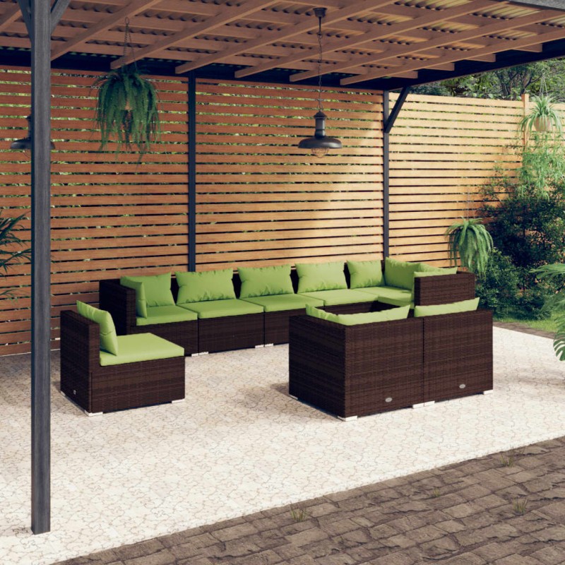 vidaXL 9-tlg. Garten-Lounge-Set mit Kissen Poly Rattan Braun vidaXL 9-tlg. Garten-Lounge-Set mit Kissen Poly Rattan Braun