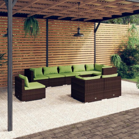 vidaXL 9-tlg. Garten-Lounge-Set mit Kissen Poly Rattan Braun