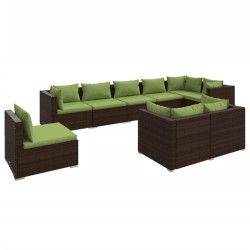 vidaXL 9-tlg. Garten-Lounge-Set mit Kissen Poly Rattan Braun