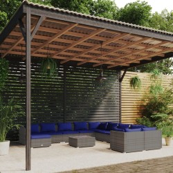 vidaXL 12-tlg. Garten-Lounge-Set mit Kissen Poly Rattan Grau