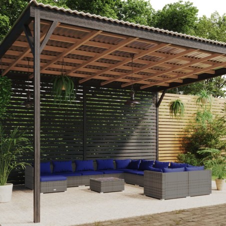 vidaXL 12-tlg. Garten-Lounge-Set mit Kissen Poly Rattan Grau