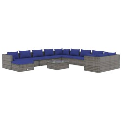 vidaXL 12-tlg. Garten-Lounge-Set mit Kissen Poly Rattan Grau