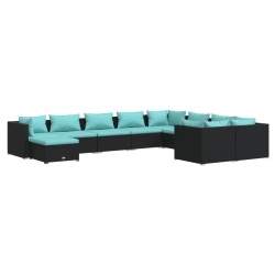 vidaXL 10-tlg. Garten-Lounge-Set mit Kissen Poly Rattan Schwarz