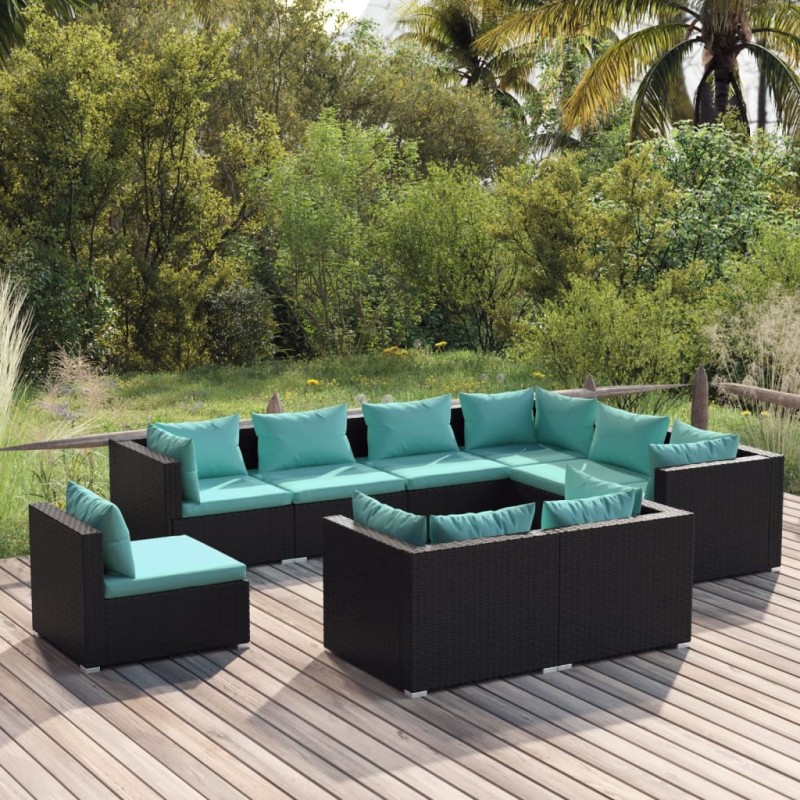 vidaXL 9-tlg. Garten-Lounge-Set mit Kissen Poly Rattan Schwarz vidaXL 9-tlg. Garten-Lounge-Set mit Kissen Poly Rattan Schwarz