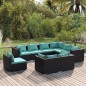 vidaXL 9-tlg. Garten-Lounge-Set mit Kissen Poly Rattan Schwarz vidaXL 9-tlg. Garten-Lounge-Set mit Kissen Poly Rattan Schwarz