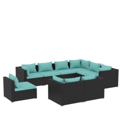 vidaXL 9-tlg. Garten-Lounge-Set mit Kissen Poly Rattan Schwarz