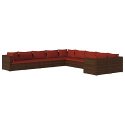vidaXL 10-tlg. Garten-Lounge-Set mit Kissen Poly Rattan Braun