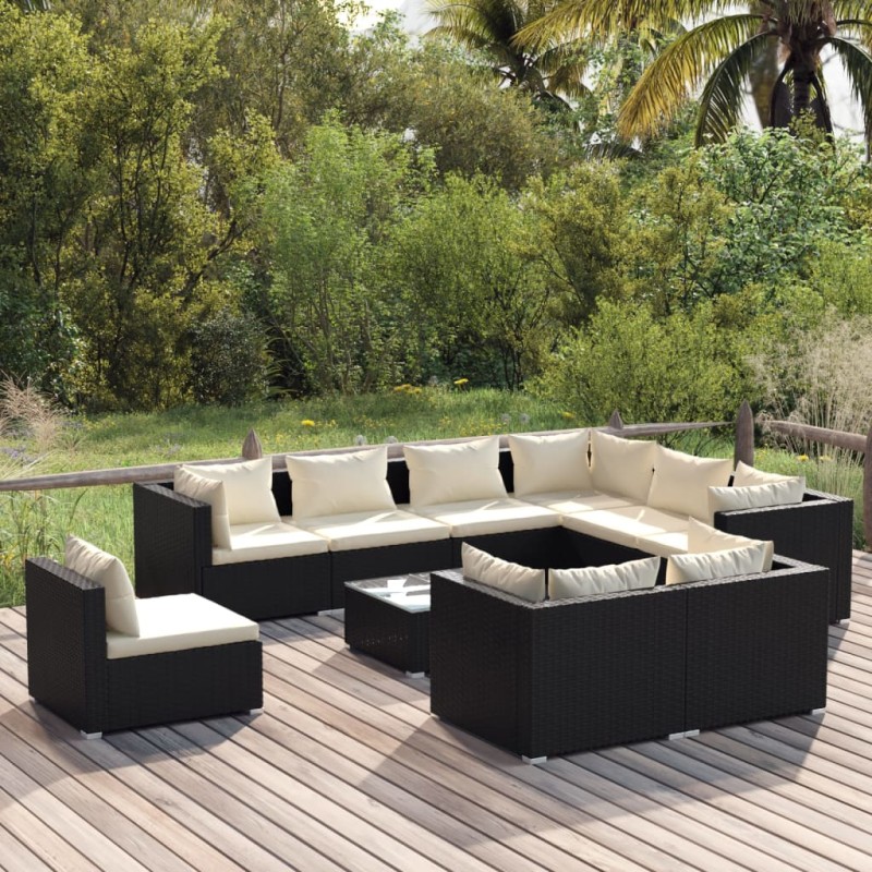vidaXL 10-tlg. Garten-Lounge-Set mit Kissen Poly Rattan Schwarz vidaXL 10-tlg. Garten-Lounge-Set mit Kissen Poly Rattan Schwarz