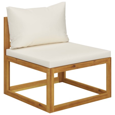 vidaXL Modular-Mittelsofa mit Cremeweißen Kissen Akazie Massivholz
