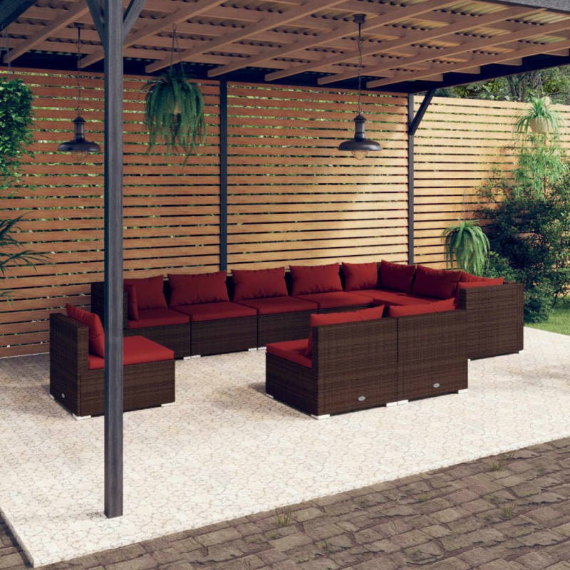 vidaXL 10-tlg. Garten-Lounge-Set mit Kissen Poly Rattan Braun vidaXL 10-tlg. Garten-Lounge-Set mit Kissen Poly Rattan Braun
