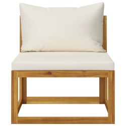 vidaXL Modular-Mittelsofa mit Cremeweißen Kissen Akazie Massivholz