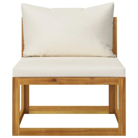 vidaXL Modular-Mittelsofa mit Cremeweißen Kissen Akazie Massivholz