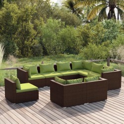 vidaXL 9-tlg. Garten-Lounge-Set mit Kissen Poly Rattan Braun
