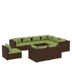 vidaXL 9-tlg. Garten-Lounge-Set mit Kissen Poly Rattan Braun
