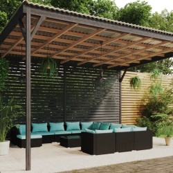 vidaXL 12-tlg. Garten-Lounge-Set mit Kissen Poly Rattan Schwarz
