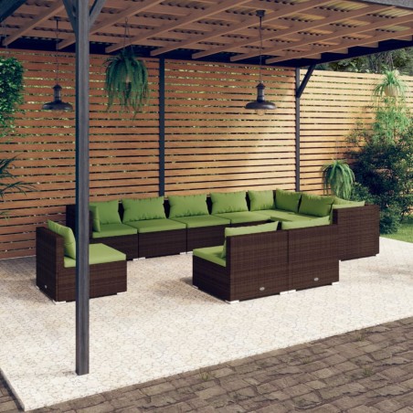 vidaXL 10-tlg. Garten-Lounge-Set mit Kissen Poly Rattan Braun