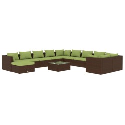 vidaXL 12-tlg. Garten-Lounge-Set mit Kissen Poly Rattan Braun