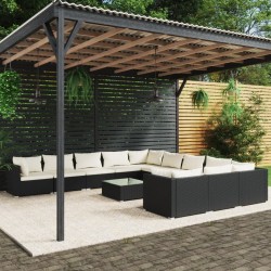 vidaXL 12-tlg. Garten-Lounge-Set mit Kissen Poly Rattan Schwarz