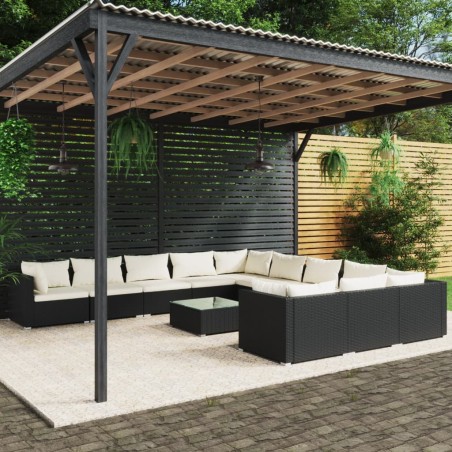 vidaXL 12-tlg. Garten-Lounge-Set mit Kissen Poly Rattan Schwarz