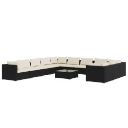 vidaXL 12-tlg. Garten-Lounge-Set mit Kissen Poly Rattan Schwarz