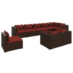 vidaXL 9-tlg. Garten-Lounge-Set mit Kissen Poly Rattan Braun