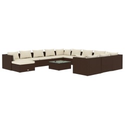 vidaXL 13-tlg. Garten-Lounge-Set mit Kissen Poly Rattan Braun