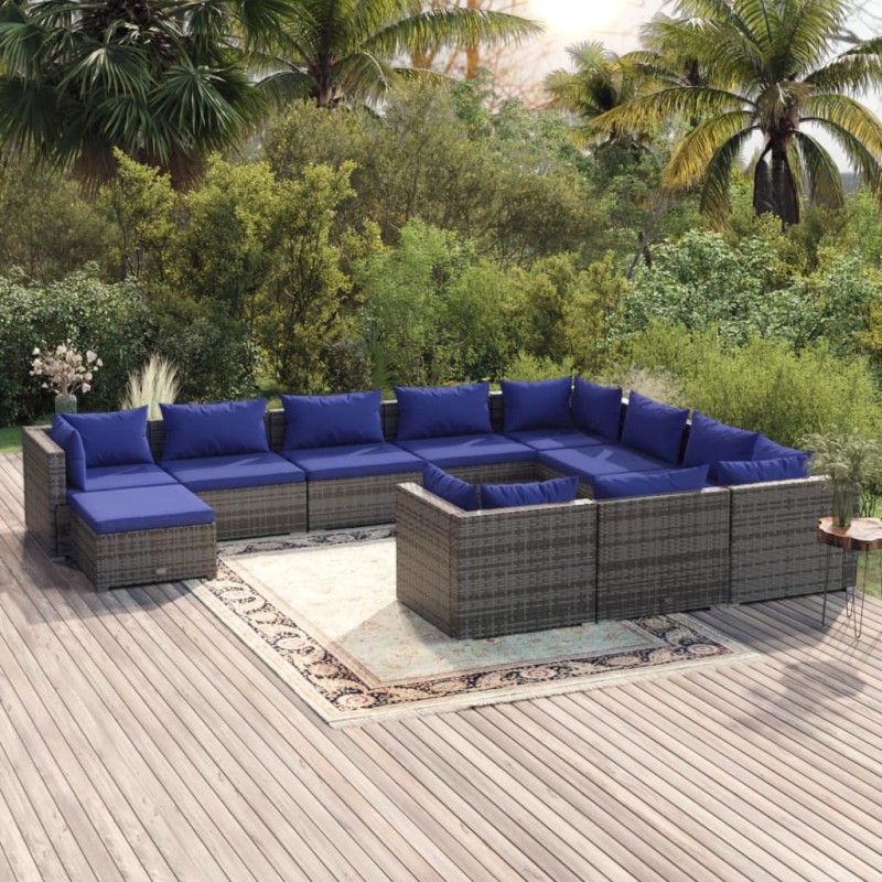 vidaXL 11-tlg. Garten-Lounge-Set mit Kissen Poly Rattan Grau vidaXL 11-tlg. Garten-Lounge-Set mit Kissen Poly Rattan Grau