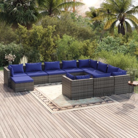 vidaXL 11-tlg. Garten-Lounge-Set mit Kissen Poly Rattan Grau