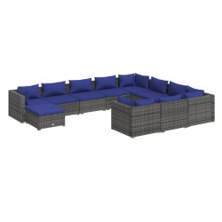 vidaXL 11-tlg. Garten-Lounge-Set mit Kissen Poly Rattan Grau