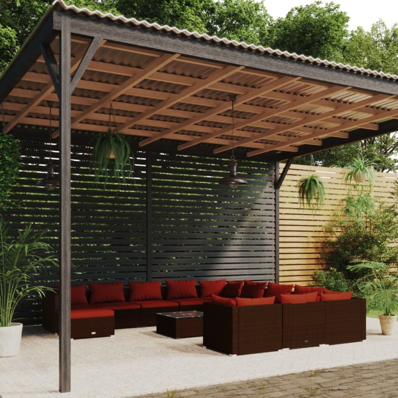 vidaXL 13-tlg. Garten-Lounge-Set mit Kissen Poly Rattan Braun vidaXL 13-tlg. Garten-Lounge-Set mit Kissen Poly Rattan Braun