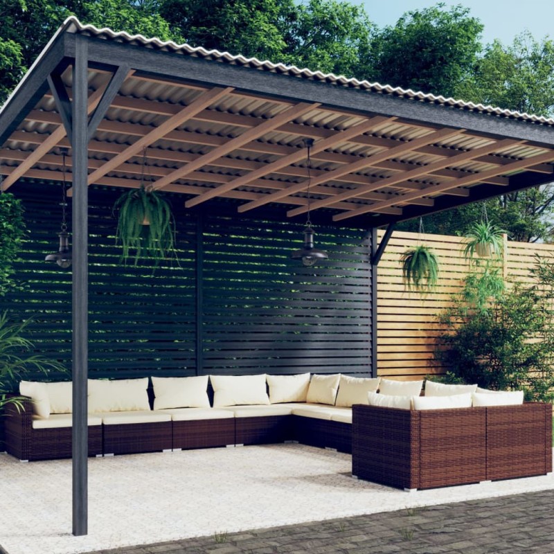 vidaXL 10-tlg. Garten-Lounge-Set mit Kissen Poly Rattan Braun vidaXL 10-tlg. Garten-Lounge-Set mit Kissen Poly Rattan Braun