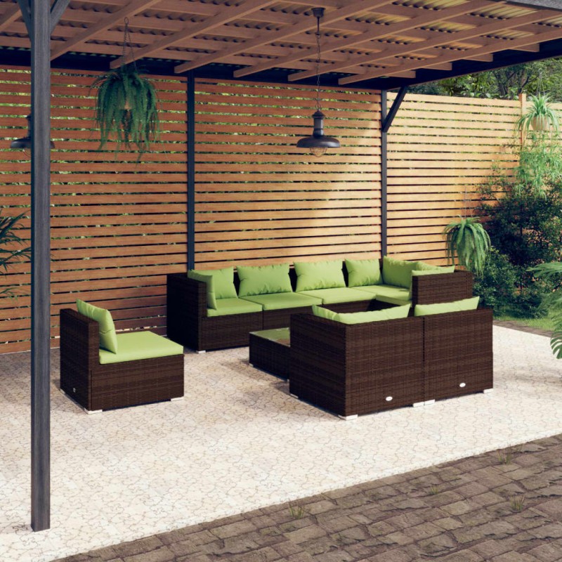 vidaXL 9-tlg. Garten-Lounge-Set mit Kissen Poly Rattan Braun vidaXL 9-tlg. Garten-Lounge-Set mit Kissen Poly Rattan Braun