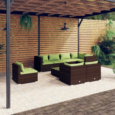 vidaXL 9-tlg. Garten-Lounge-Set mit Kissen Poly Rattan Braun