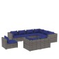 vidaXL 9-tlg. Garten-Lounge-Set mit Kissen Poly Rattan Grau vidaXL 9-tlg. Garten-Lounge-Set mit Kissen Poly Rattan Grau