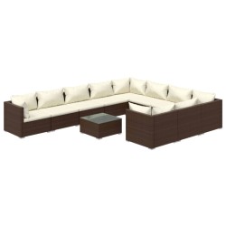 vidaXL 11-tlg. Garten-Lounge-Set mit Kissen Poly Rattan Braun