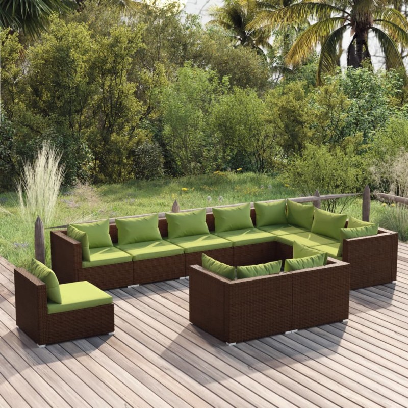 vidaXL 10-tlg. Garten-Lounge-Set mit Kissen Poly Rattan Braun vidaXL 10-tlg. Garten-Lounge-Set mit Kissen Poly Rattan Braun
