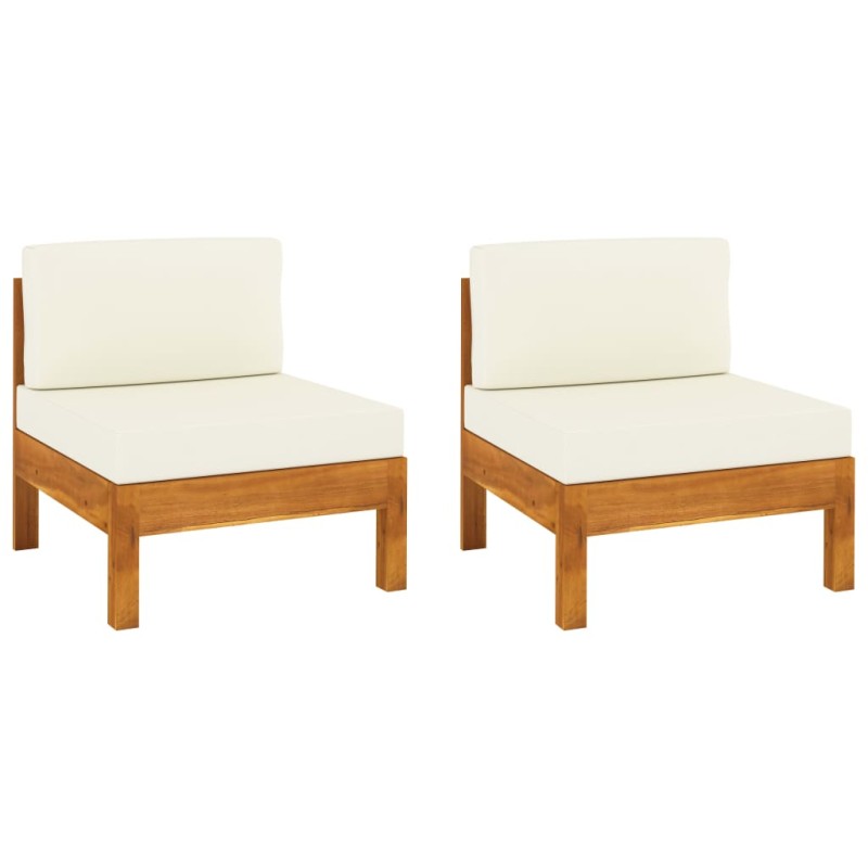 Mittelsofas 2 Stk. mit Cremeweißen Kissen Massivholz Akazie Mittelsofas 2 Stk. mit Cremeweißen Kissen Massivholz Akazie