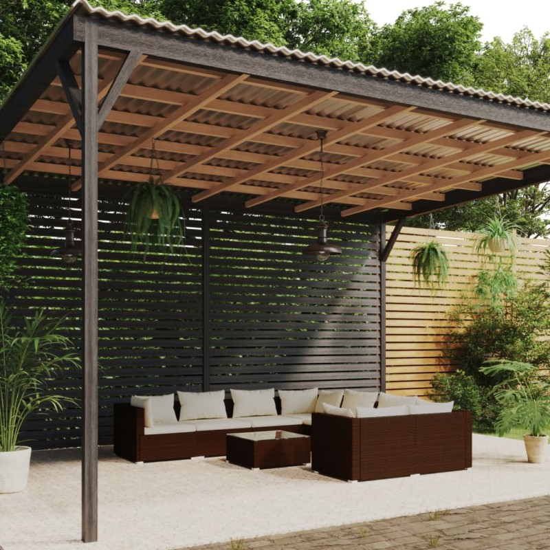 vidaXL 9-tlg. Garten-Lounge-Set mit Kissen Poly Rattan Braun vidaXL 9-tlg. Garten-Lounge-Set mit Kissen Poly Rattan Braun