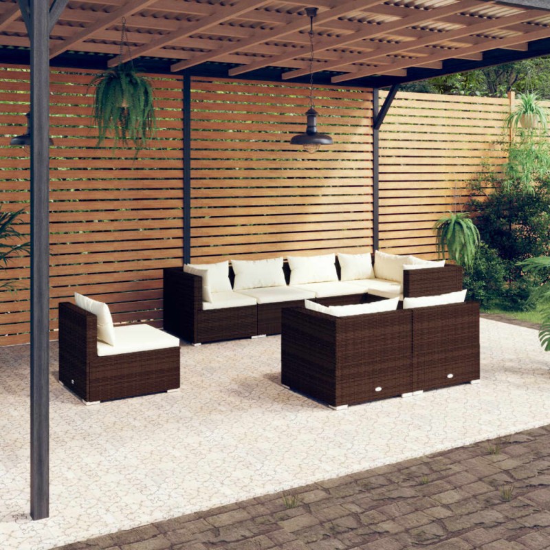 vidaXL 8-tlg. Garten-Lounge-Set mit Kissen Poly Rattan Braun vidaXL 8-tlg. Garten-Lounge-Set mit Kissen Poly Rattan Braun