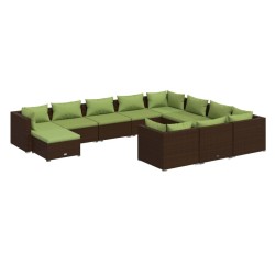 vidaXL 11-tlg. Garten-Lounge-Set mit Kissen Poly Rattan Braun