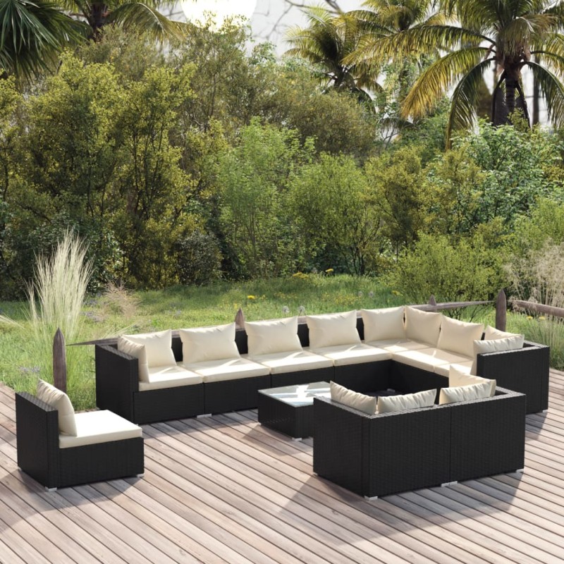 vidaXL 11-tlg. Garten-Lounge-Set mit Kissen Poly Rattan Schwarz vidaXL 11-tlg. Garten-Lounge-Set mit Kissen Poly Rattan Schwarz