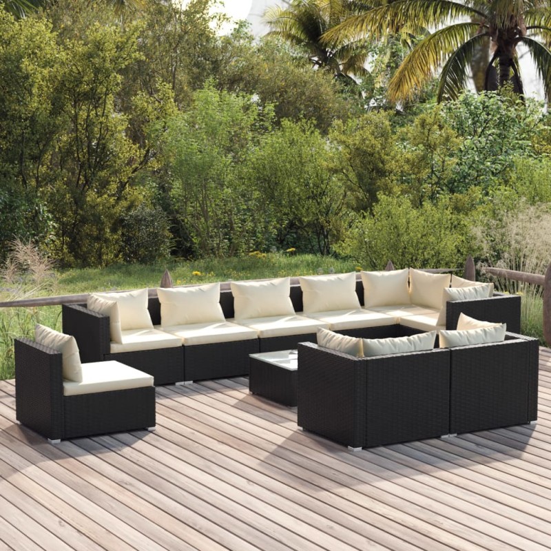 vidaXL 10-tlg. Garten-Lounge-Set mit Kissen Poly Rattan Schwarz vidaXL 10-tlg. Garten-Lounge-Set mit Kissen Poly Rattan Schwarz
