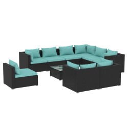 vidaXL 10-tlg. Garten-Lounge-Set mit Kissen Poly Rattan Schwarz