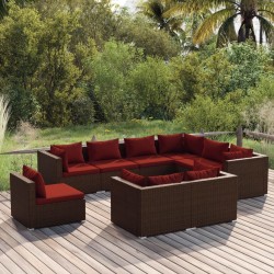 vidaXL 9-tlg. Garten-Lounge-Set mit Kissen Poly Rattan Braun
