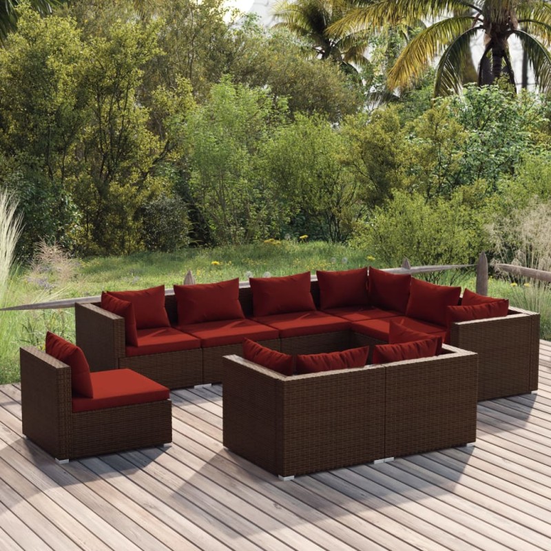 vidaXL 9-tlg. Garten-Lounge-Set mit Kissen Poly Rattan Braun