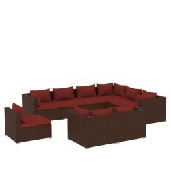 vidaXL 9-tlg. Garten-Lounge-Set mit Kissen Poly Rattan Braun