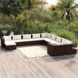 vidaXL 11-tlg. Garten-Lounge-Set mit Kissen Poly Rattan Braun